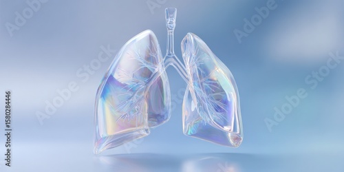 Fototapeta Naklejka Na Ścianę i Meble -  Photo of a transparent, glasslike 3d rendering of human lungs showcases the intricate details of the respiratory system