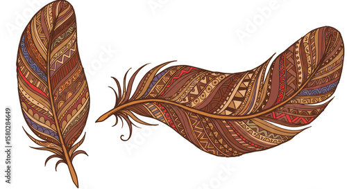 Ornamental Tribal Feather Decoration Design Ethnic Boho Illustration