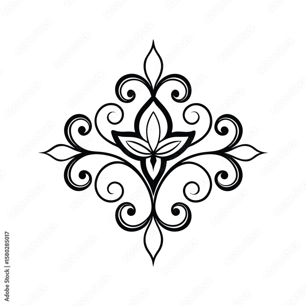 Elegant black floral flourish with swirling tendrils white ornament Elegant black floral flourish with swirling tendrils white ornament