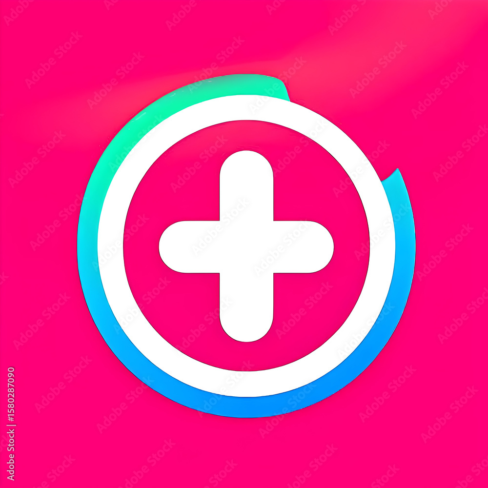 Fototapeta premium Plus Icon in Circle with Gradient on Pink Background.