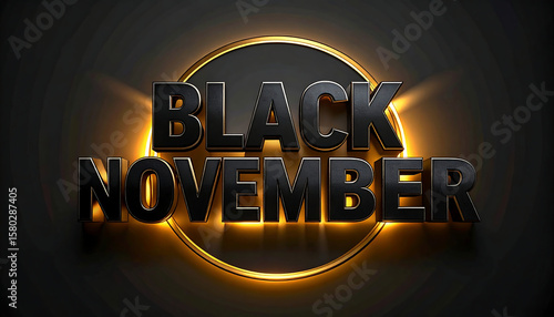 Black November 3d text design with black and golden theme