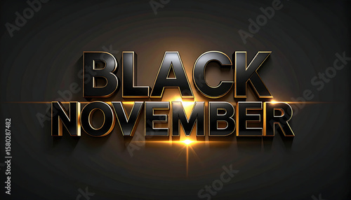 Black November 3d text design with black and golden theme