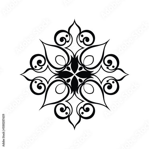 Intricate black floral mandala design with swirling patterns ornamental decorative
