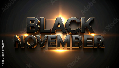 Black November 3d text design with black and golden theme