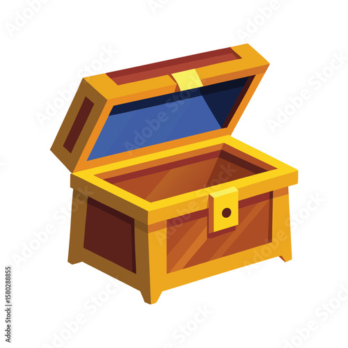 Open golden treasure chest with blue interior vector illustration