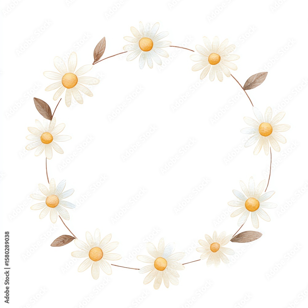 Watercolor Daisy Flower Wreath Frame Watercolor Daisy Flower Wreath Frame