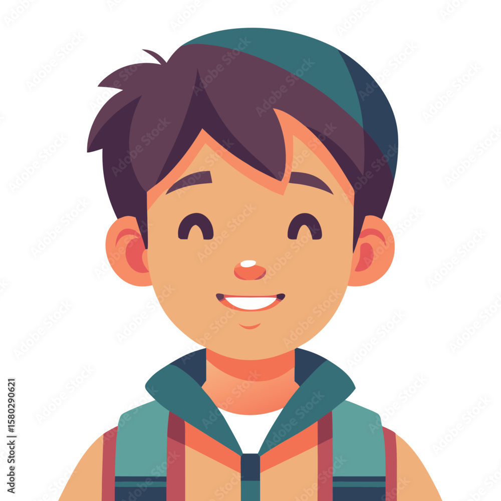 Vector art of a cartoon boy with a backpack is smiling, isolated on white background
Vector art of a cartoon boy with a backpack is smiling, isolated on white background