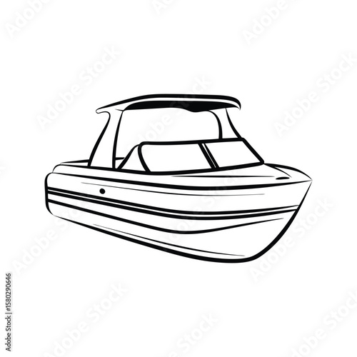 Sleek motorboat with canopy and windshield speed boat watercraft