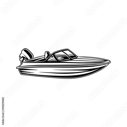 Sleek motorboat with windshield and outboard engine speedboat watercraft