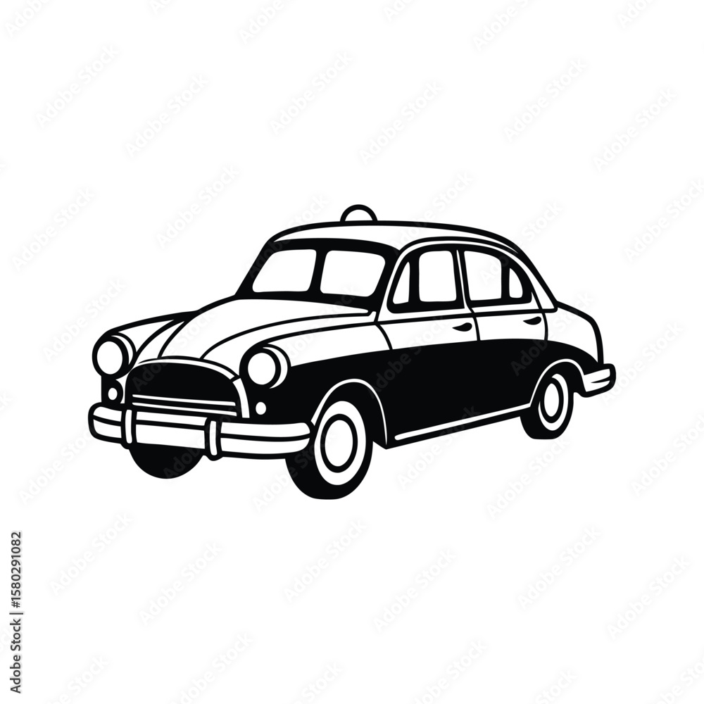 Naklejka premium Vintage black taxi silhouette vintage taxi black and white