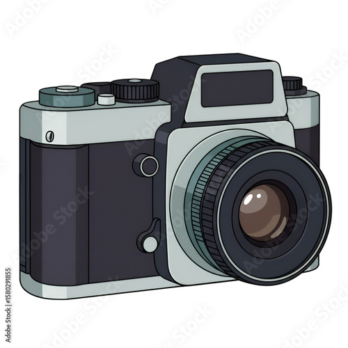 Vintage Illustration of Camera Lens in Photography Equipment Isolated