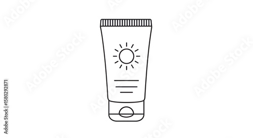 White Outline Sunscreen Sun Icon Art Illustration for Summer Protection