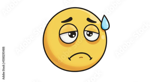 Worried Emoji Illustration Yellow Upset Character with Tear Expression