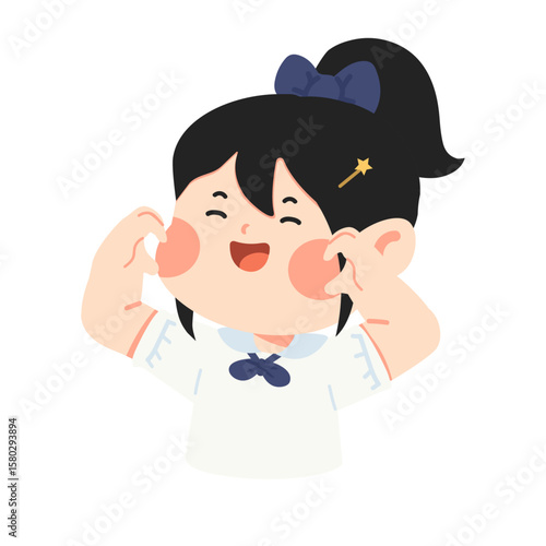 Cartoon Illustration of Happy Girl in Uniform