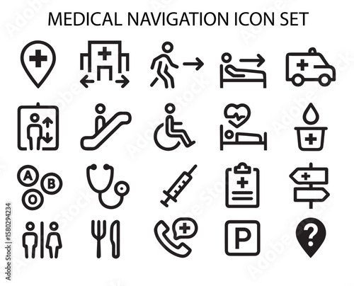 Hospital Wayfinding Icon Pack – Emergency & Location Guide Vectors