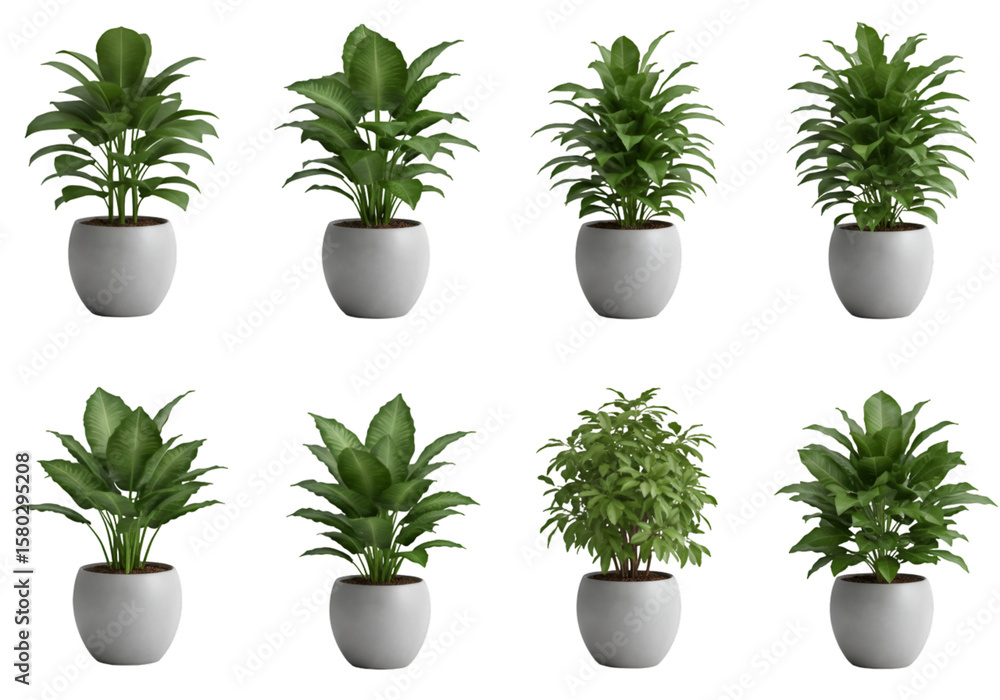 Fototapeta premium Isolated Potted Green Plants with Leaves on Transparent Background
