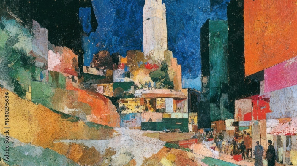 Obraz premium City town scene painting art architecture.