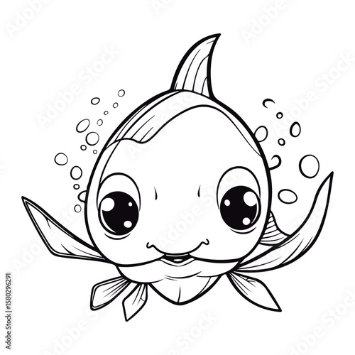 Coloring Page Of cartoon cute baby Sturgeon kawai Coloring Book for kids.