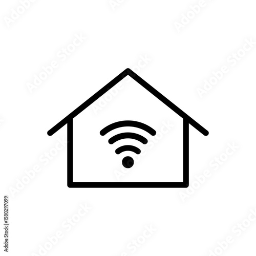 Wi-Fiの電波が飛んでいる家のアイコンイラスト素材
