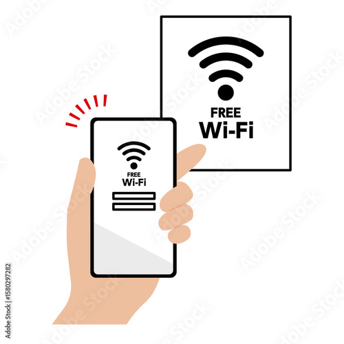スマートフォンをフリーWi-Fiに接続させるイラスト素材