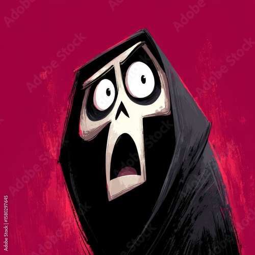cartoon grim reaper or ghost shocked angry expression, head and shoulders. for a label logo. Hot sauce sticker, chilli food, chili, funny character
