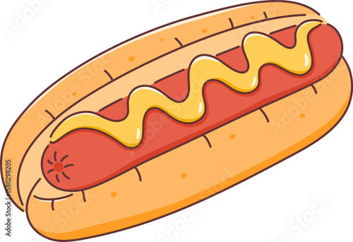 Hot dog with Mustard and Ketchup on , Fast Food Vector Design