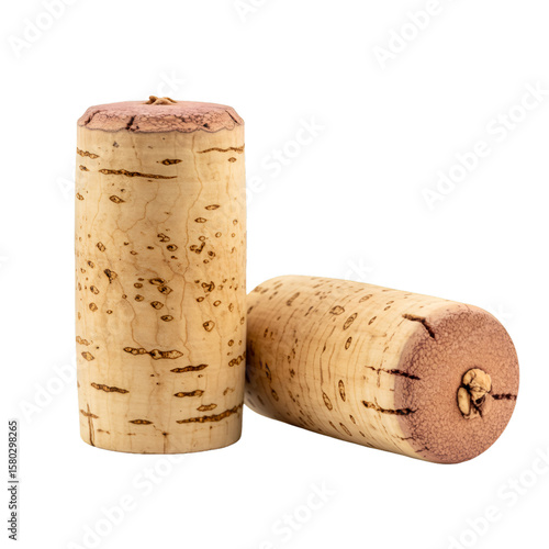 Two Wine Cork Stopper Close Up Isolated Transparent Background
