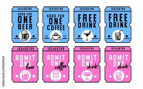 Set of free drink tickets. Tickets for bachelor and bachelorette parties