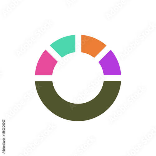 Free Download A colorful, abstract pie chart or donut graph with segments in teal, orange, pink, and purple, and a dark green base - GFXLoad