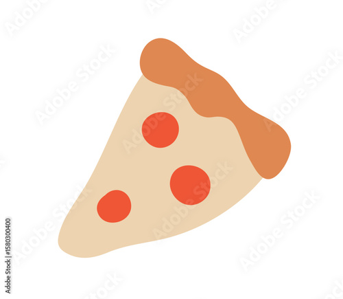 Pizza slice with crust. Triangle piece with sausage, Italian fast food. Peppe...