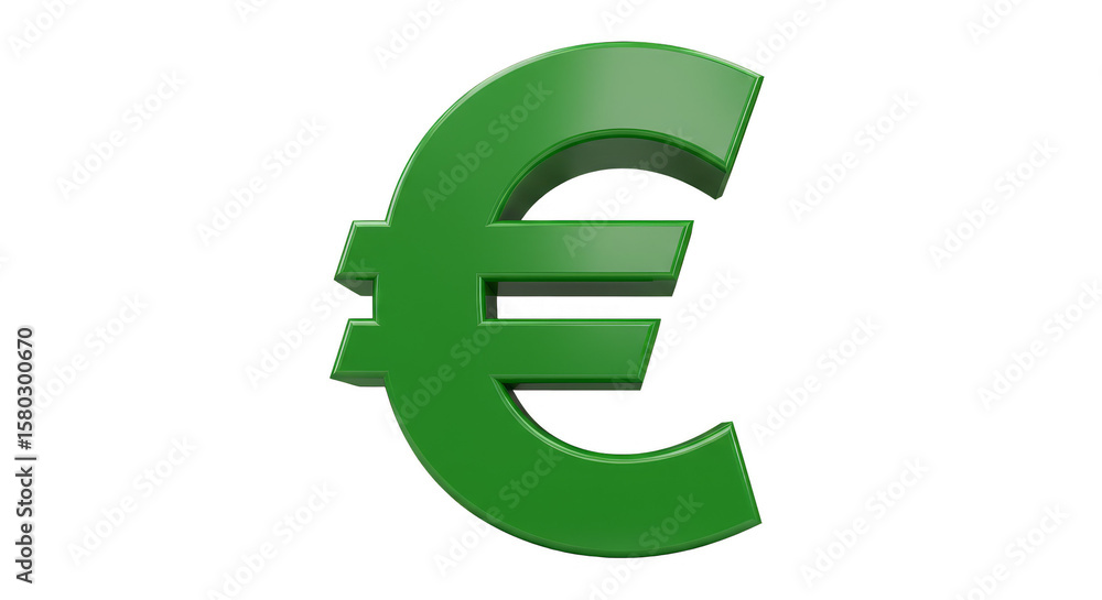 Fototapeta premium Green Euro Symbol 3D Render Finance Business Transparent Background