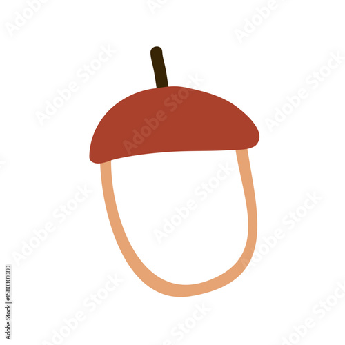 Acorn with cap, kids drawing. Oak tree nut. Autumn oaknut with shell, natural...