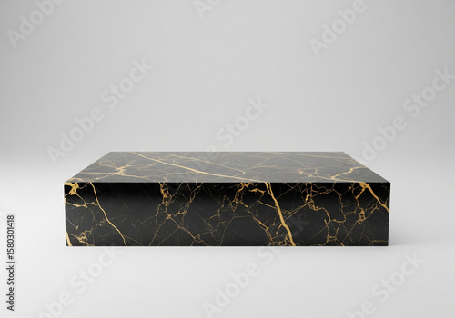 Luxury Marble Display Stand Minimalist Product Showcase with Gold Veins on Black Background