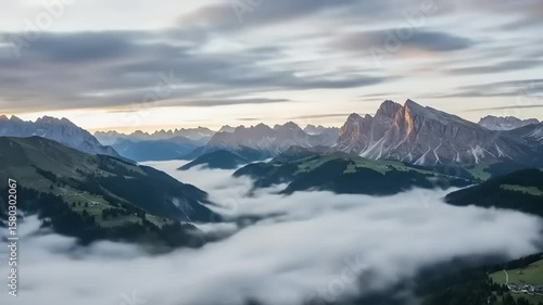 Wallpaper Mural Serene mountain landscape with misty valleys at dawn, showcasing natural beauty and tranquility Torontodigital.ca