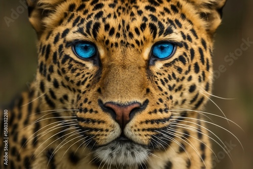 Wallpaper Mural The striking blue eyes of a leopard stand out against its patterned coat in this close-up, evoking a sense of wild beauty and power Torontodigital.ca