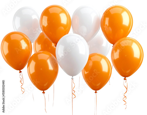  Single White and Orange Balloons Scattered in Air – Minimalist PNG File, Transparent Cutout (2)