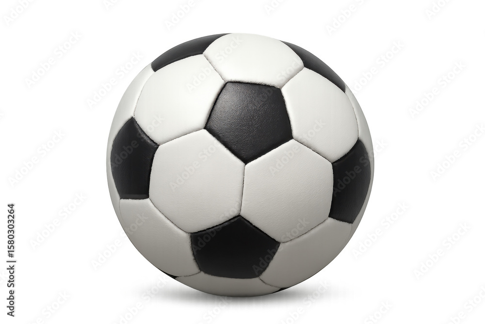 Fototapeta premium Soccer ball with classic hexagonal pattern suspended midair against transparent backdrop, highlighting modern graphic design potential