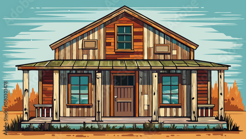 Weathered barn wood facade cladding for a vintage appearance on a suburban home Very beautiful White background