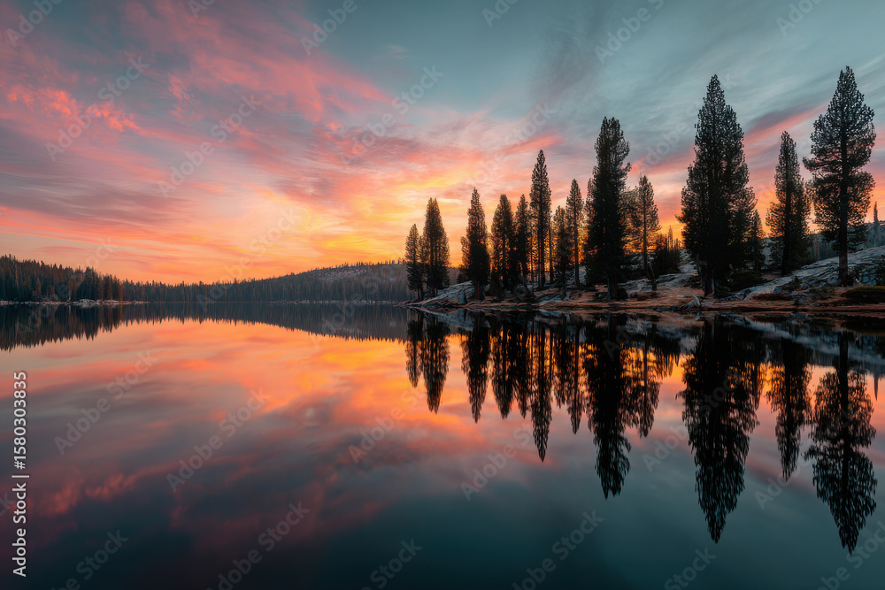 Obraz premium breathtaking summer sunset over majestic mountains where sun dips below horizon