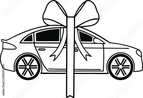 Stylish Sedan Car with Elegant Bow a Symbol of Gifting and Celebration