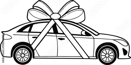 Gift Wrapped Car An Illustration of Generosity and Automotive Bliss in Black and White