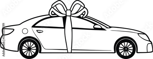 Stylized Black and White Car with a Ribbon Graphic Ready to be Decorated