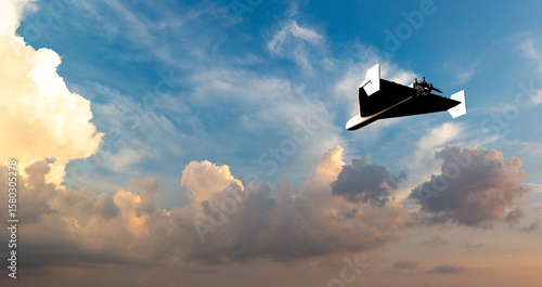 Shahed drone flying in the sunset sky