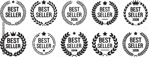 Vector art of collection of black and white best seller badges and seals