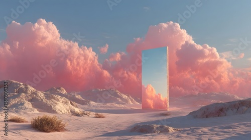 Fototapeta Naklejka Na Ścianę i Meble -  Surreal portal door floating over a desert landscape