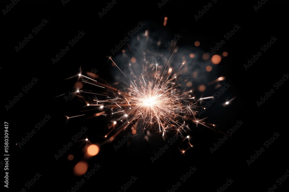 Close-up of sparkler on a dark background with bright sparks Close-up of sparkler on a dark background with bright sparks