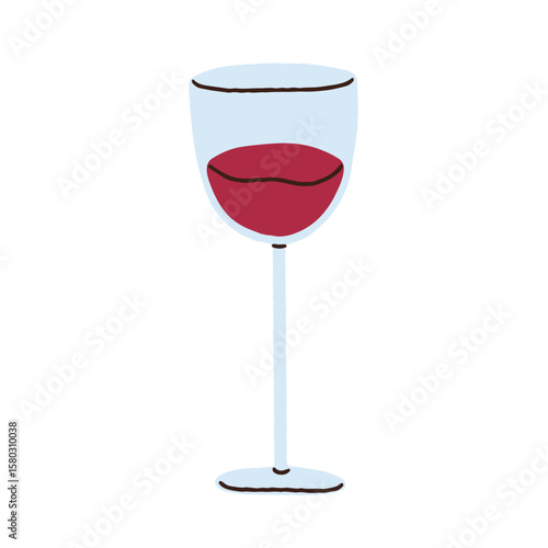 Red wine glass. Elegant stemware, wineglass, goblet on stem. Alcohol beverage. Alcoholic bar drink for festive party, holiday celebration. Flat vector illustration isolated on white background