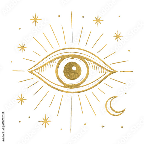 Mystical eye with celestial elements vector