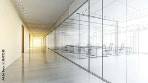 Wallpaper Mural Modern office hallway with interior design sketch. Torontodigital.ca