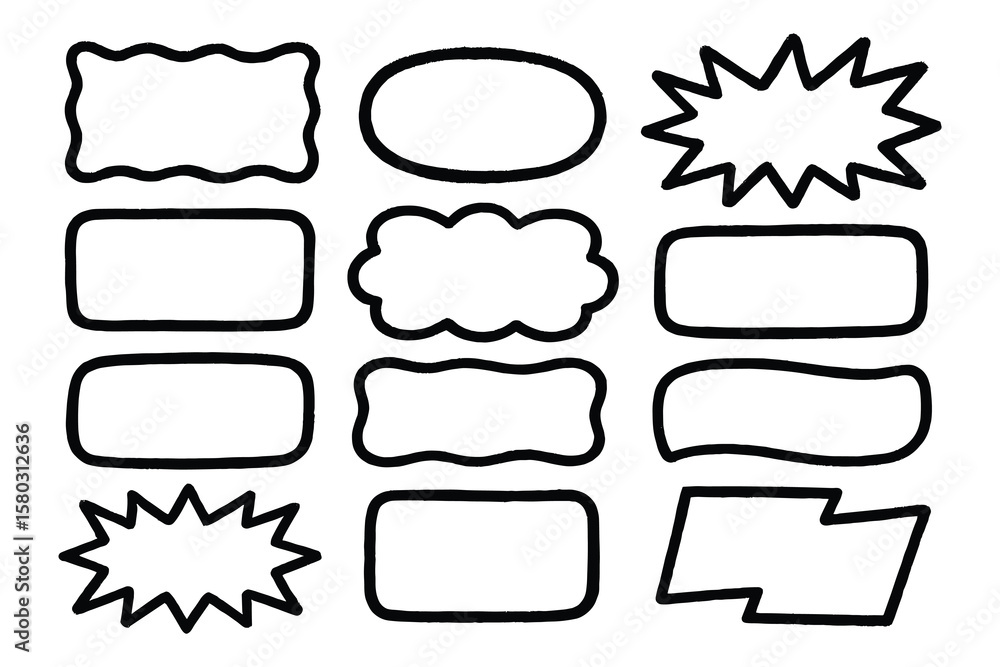 Obraz premium Collection of Nine Different Comic Bubbles and Cloud Frames in Black and White Style